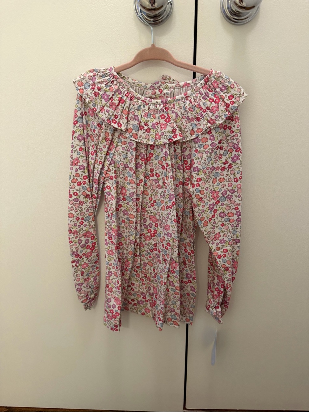 Little English Ruffle Collar Floral Blouse - Pink & Cream